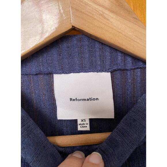 NWT Reformation Arabella Knit Mock Neck Midi Ribbed Dress Sz XS Maxi Blue 90s - Picture 6 of 8